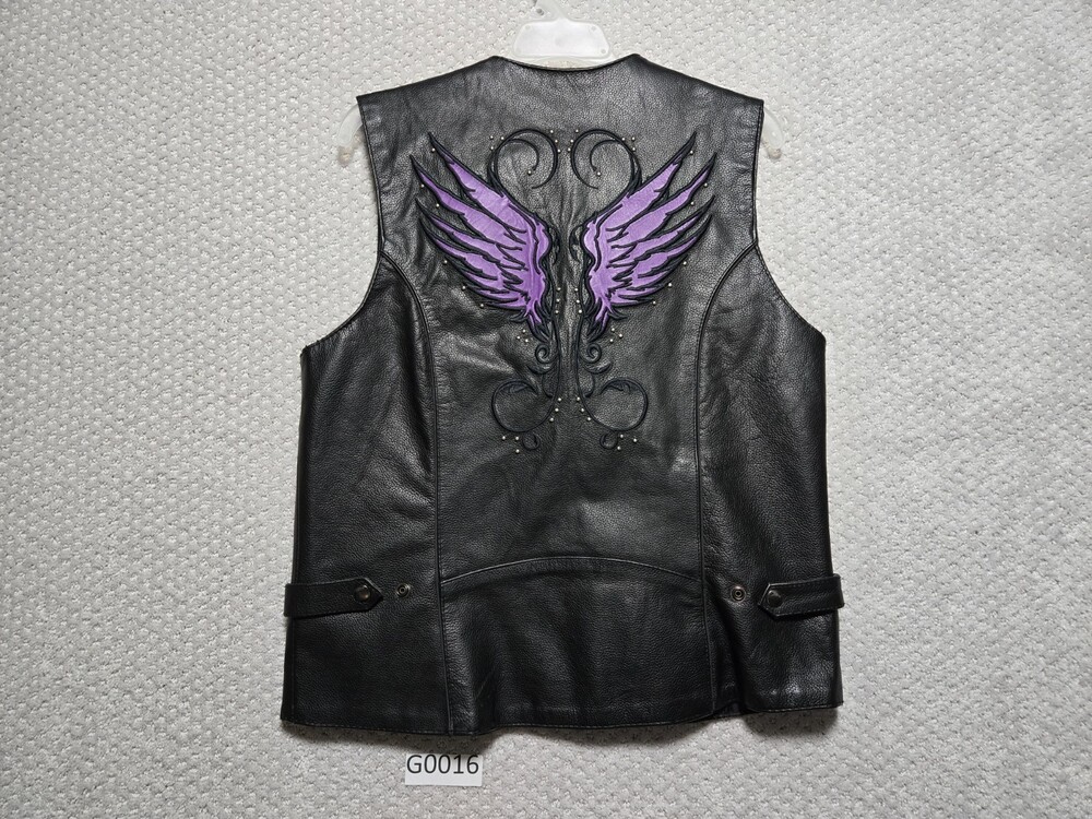 Milwaukee Leather ~ Black Biker Vest ~ Purple Wing Patch Embroidery ~ Women’s L